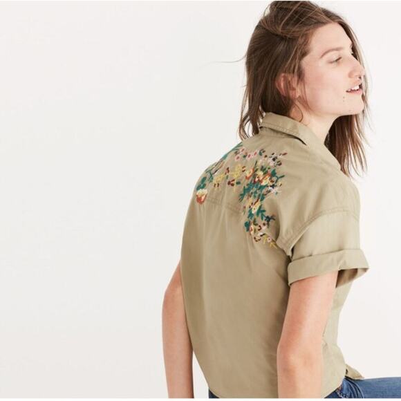 Madewell Embroidered Tie-Front Safari Shirt - Picture 2 of 9